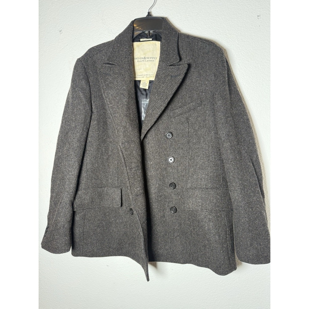 Ralph Lauren Denim & Supply Gray Tweed Wool Double Breasted Pea Coat Womens LG - Picture 2 of 11